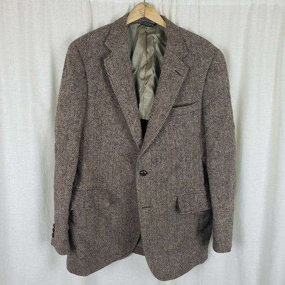 Jos. A Banks HARRIS Tweed Herringbone Blazer Wool Sport Coat Jacket Mens 42